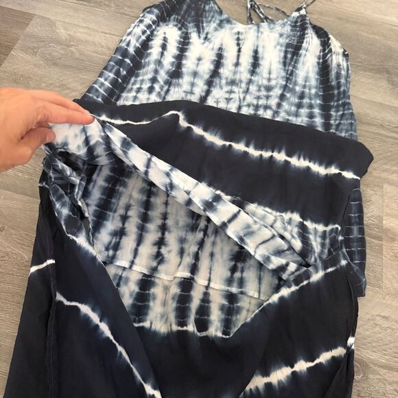 Anthropologie Cloth & Stone Tie Dye Midi Dress Navy White - Picture 8 of 13